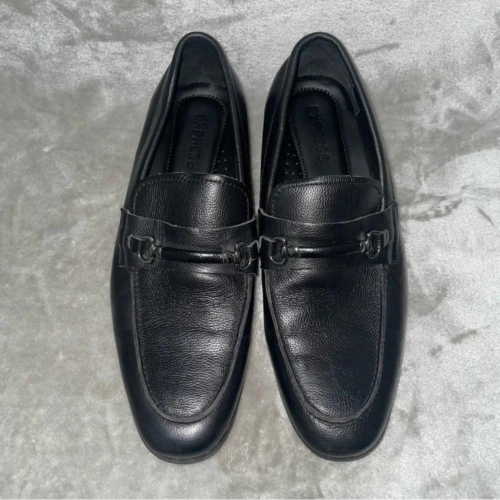 Express Men’s Black Leather Bit Loafers Slip On Driving Moccasin Shoes Size 10